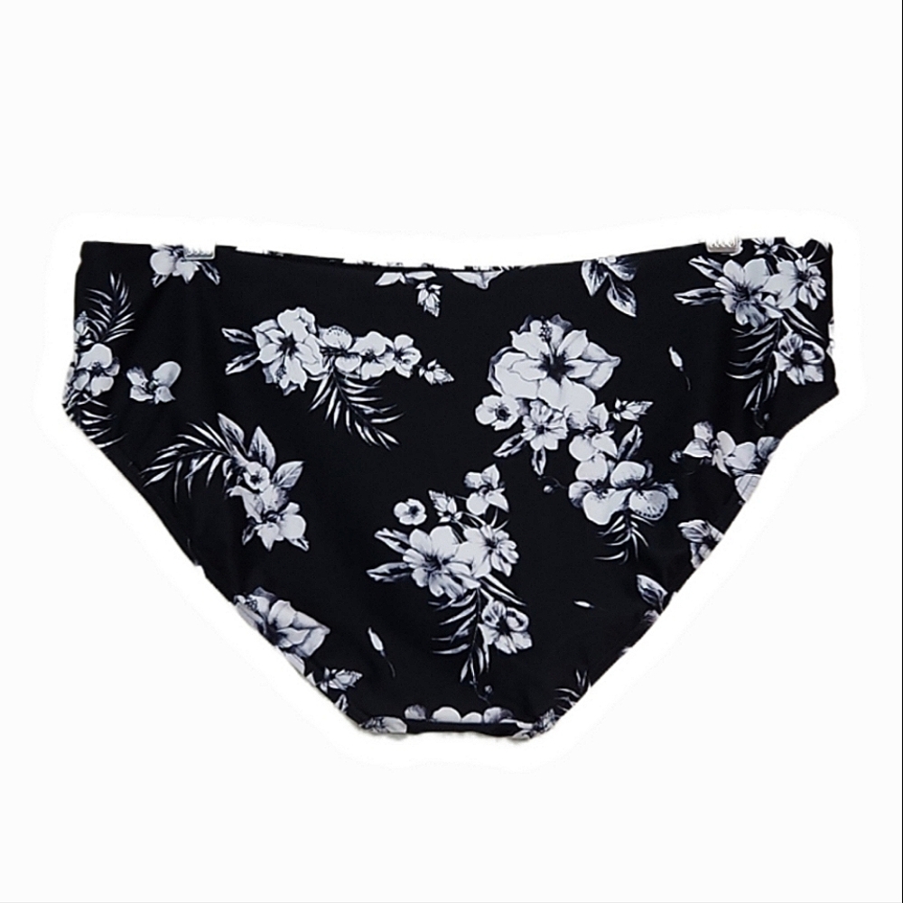 Niptuck Swim Black/Grey Floral Hibiscus High Waist Bikini Bottoms, Size 12 ~ NWT - Picture 2 of 9